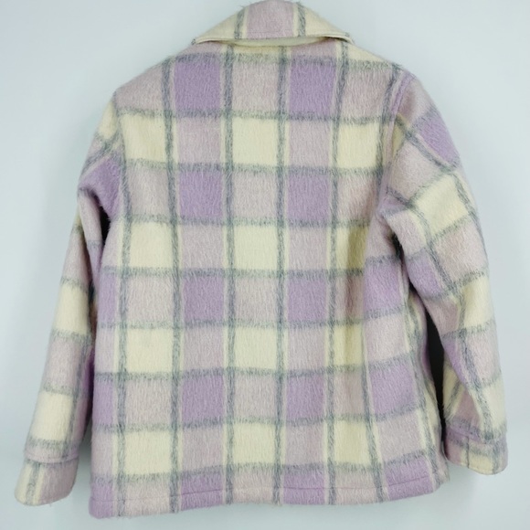 ✨NWT Hollister ASOS Lavender Cream Plaid Shacket Coat Shaggy Relaxed Streetwear - Picture 7 of 14